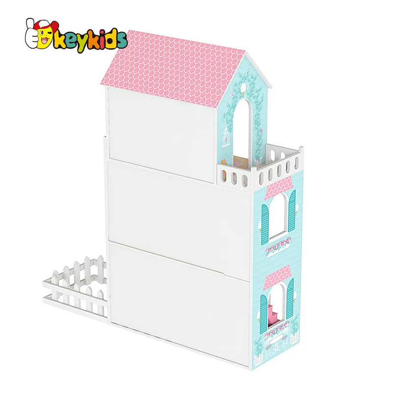 2024 Upgrade large pink led wooden doll house with light and sound W06A379B