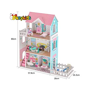 2024 Upgrade large pink led wooden doll house with light and sound W06A379B