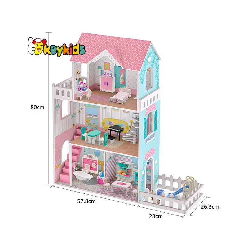 2024 Upgrade large pink led wooden doll house with light and sound W06A379B