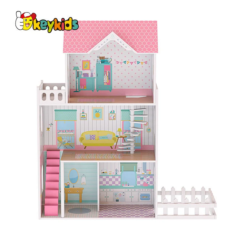 2024 Upgrade large pink led wooden doll house with light and sound W06A379B